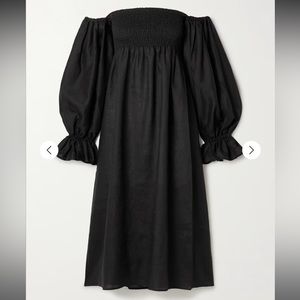 Sleeper black linen Atlanta dress - smocked bodice - billowed sleeves - size S